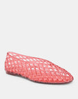 Pink woven flat shoe on a light gray background