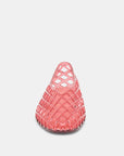 Pink woven cone-shaped object on a light gray background