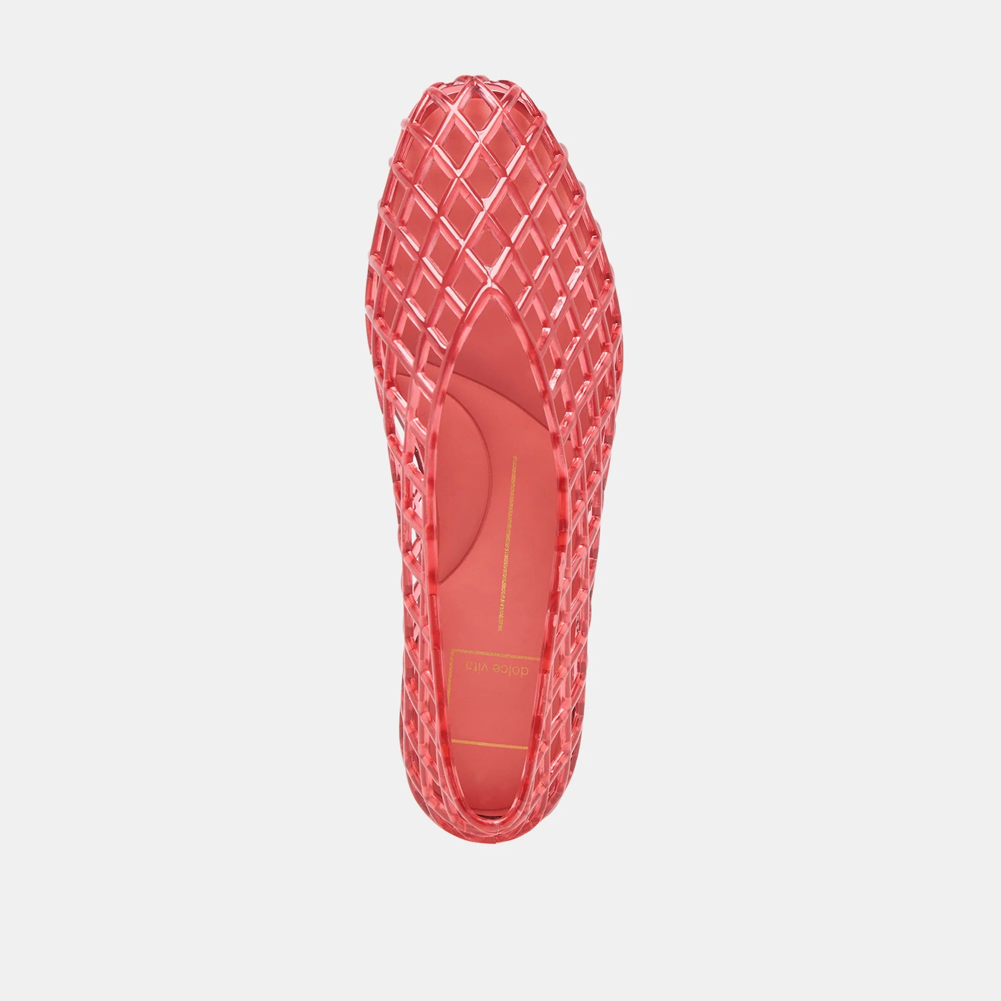 Red shoe sole with textured pattern on a light gray background