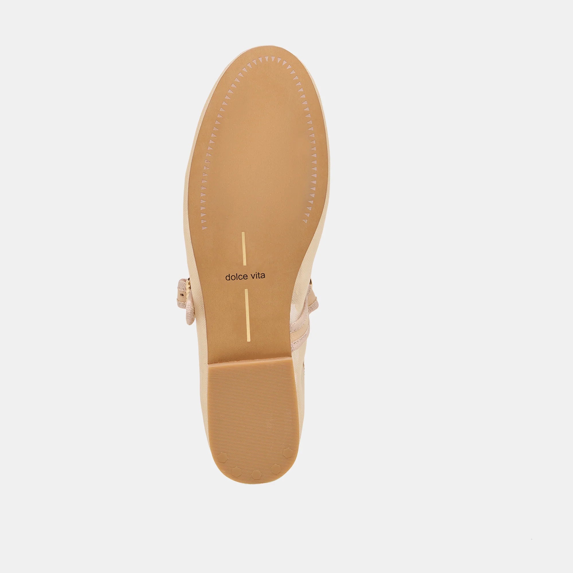 Beige sandal with 'Dolce Vita' branding on a white background