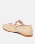 Beige ballerina shoe with a strap on a light gray background