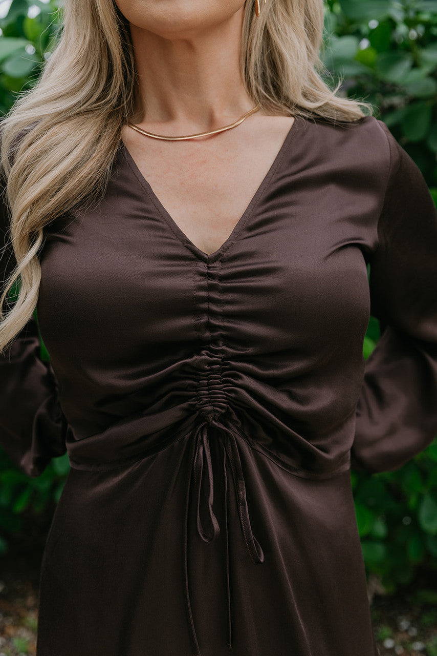 Nation Cora Shirred Long Sleeve Mini Dress close up