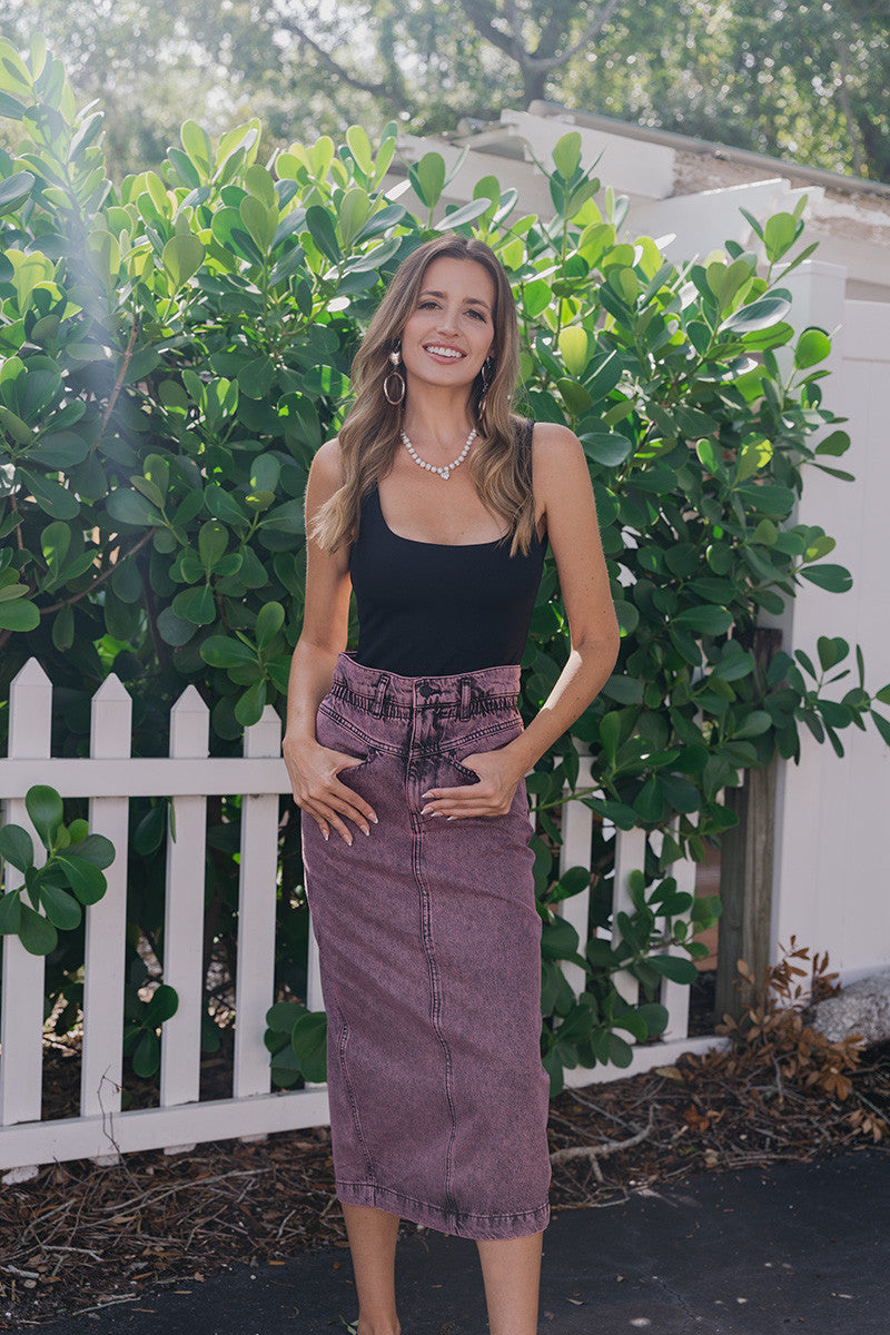 Essentiel Greatest Overdye Denim Midi Skirt front