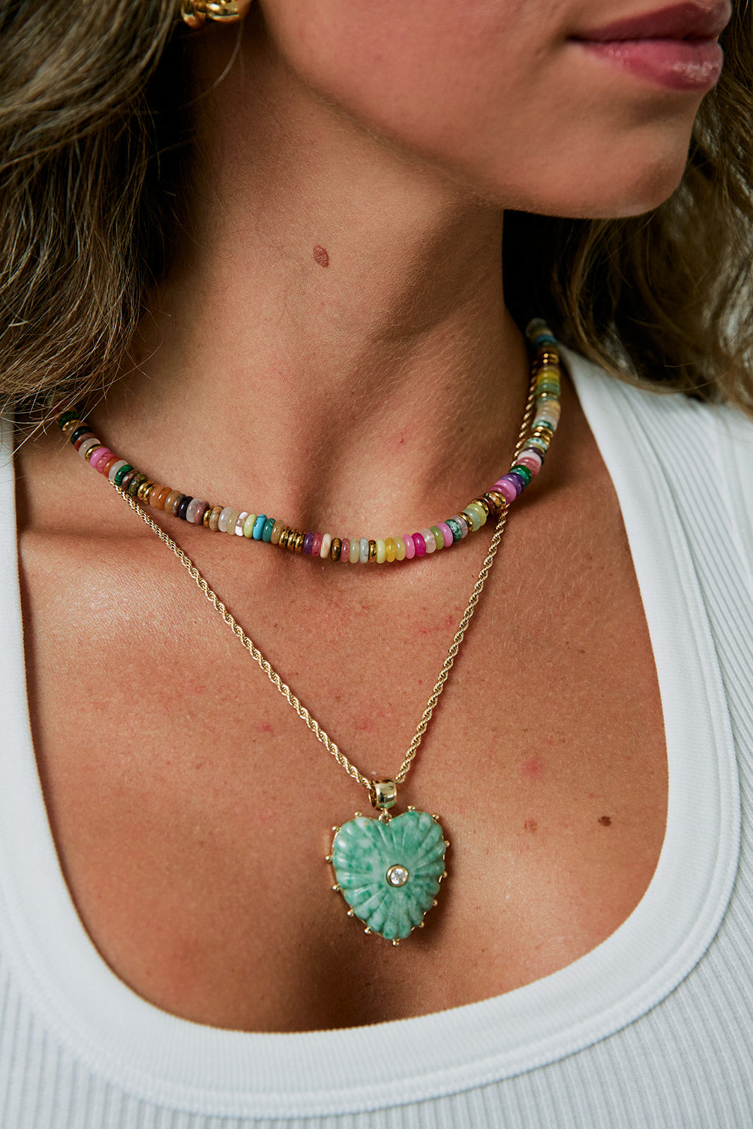 Iris Mixed Stone Beaded Necklace with Mini Bowie Necklace with Malene Charm