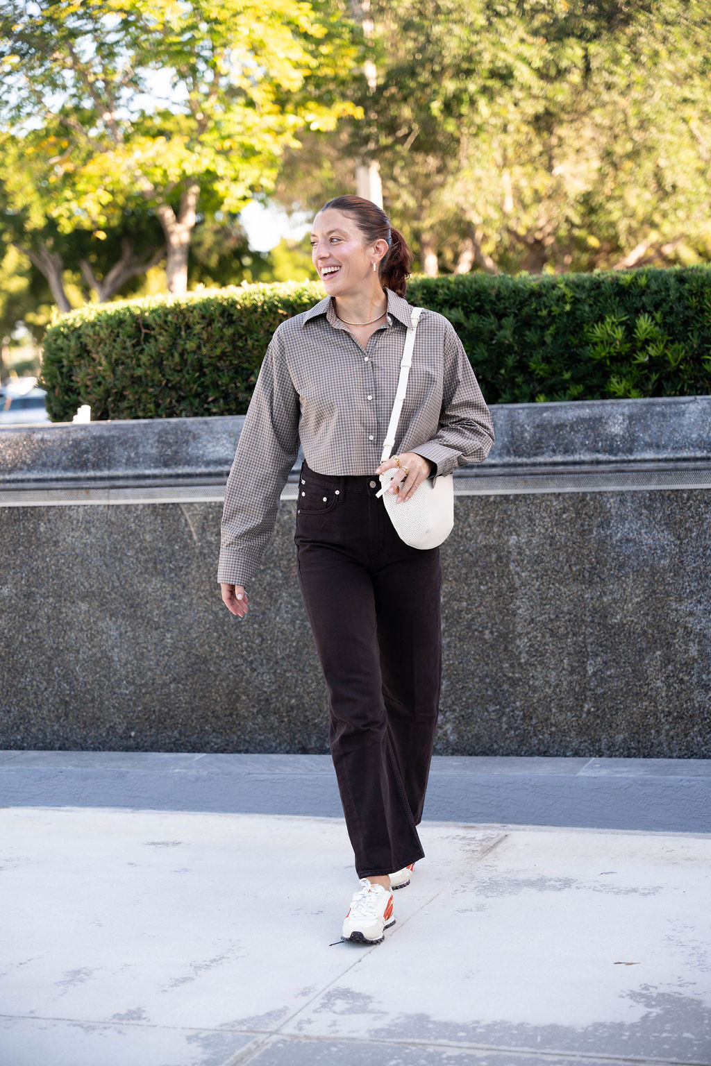 Anna Cropped Shirt Plaid and Miro Jean full body front