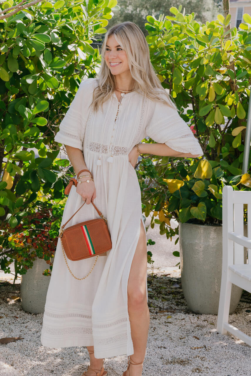 Clare V Midi Sac with Stripes from afar with outfit