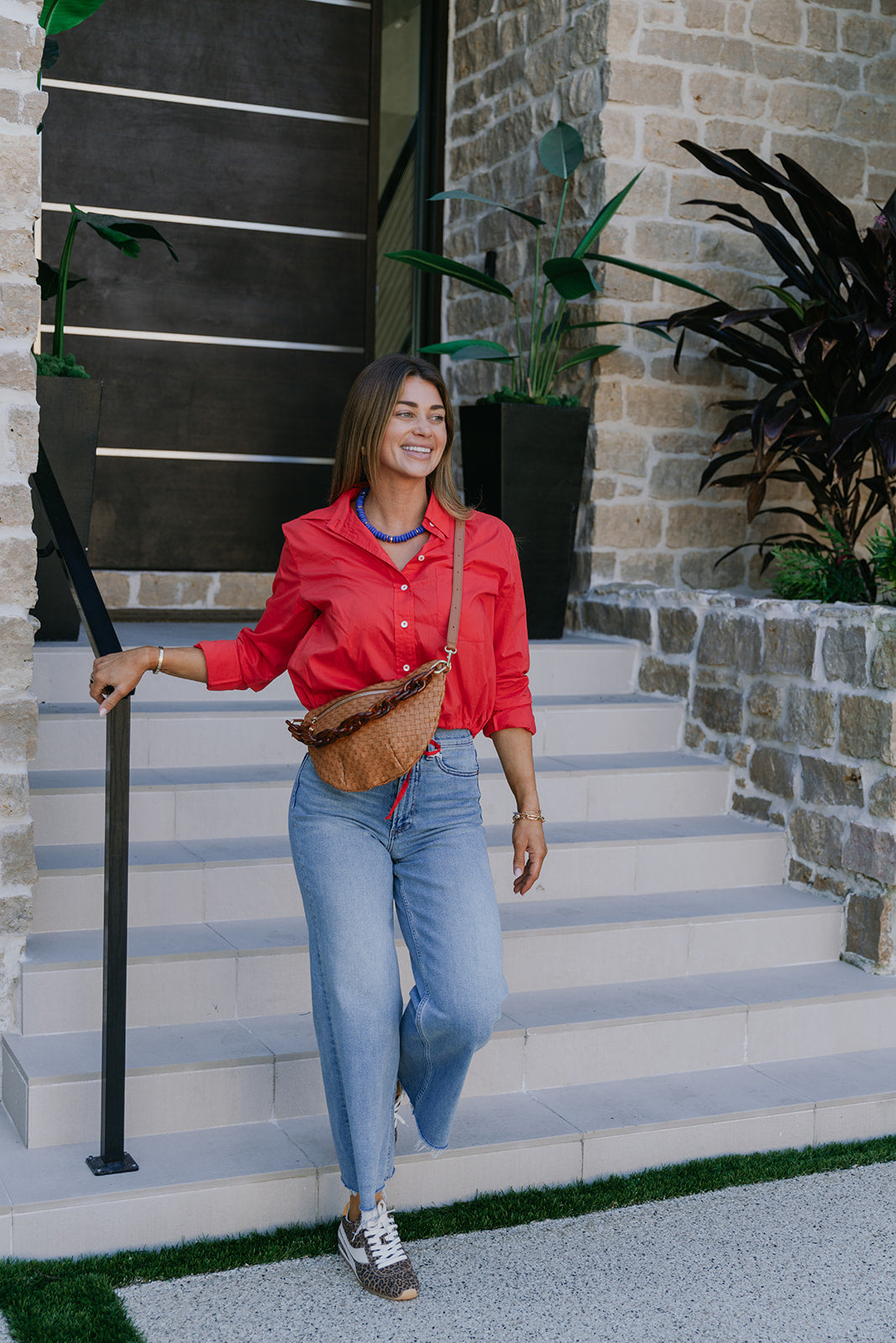 Granny Fanny Woven Checker worn as crossbody