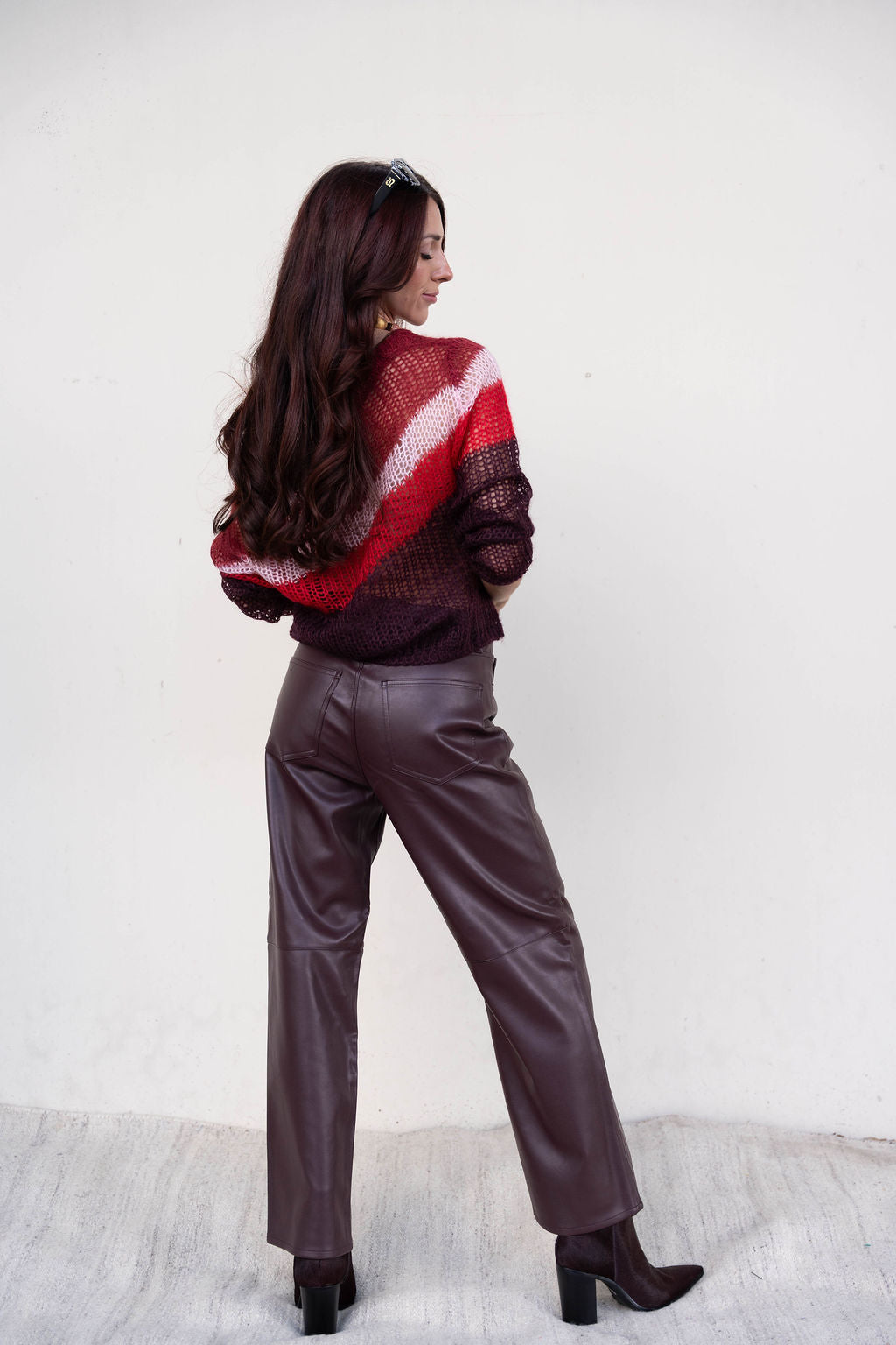 Staud sweater and Jett High Rise Bowed Straight Pant back