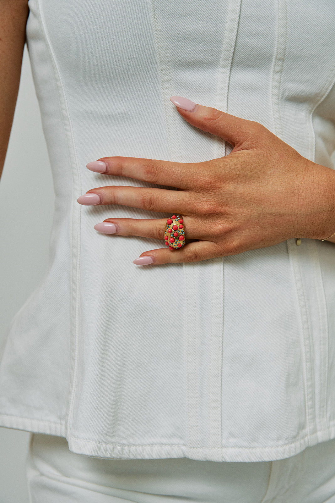 Bitsy Ring close up on model