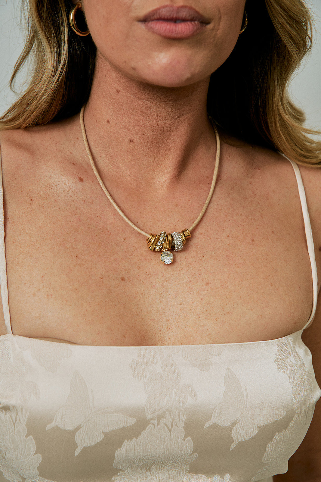 Desta Necklace close up on model
