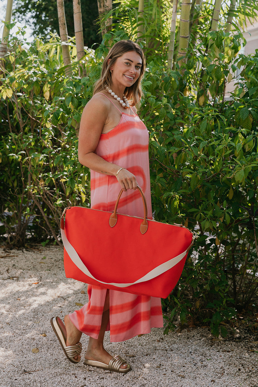 Clare V Weekender Canvas Bag with model