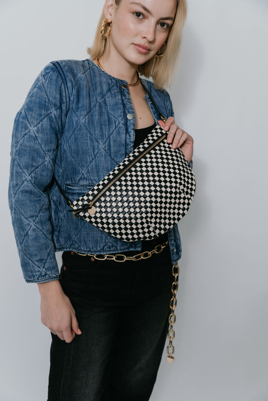 Clare V Grande Fanny Checker Woven front