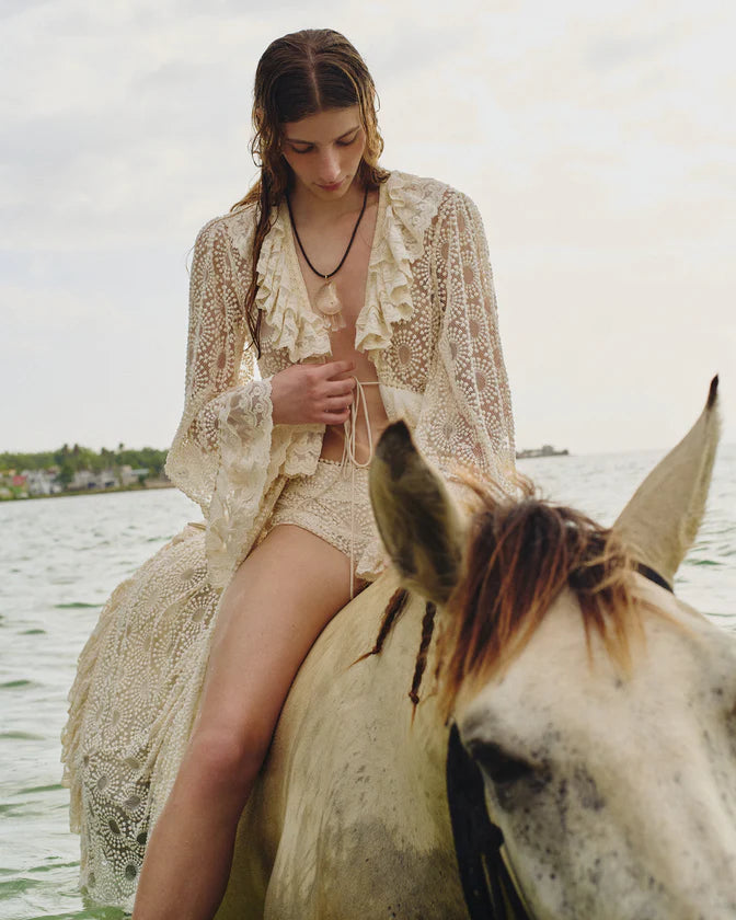 Cova Necklace front view on model who is on a horse