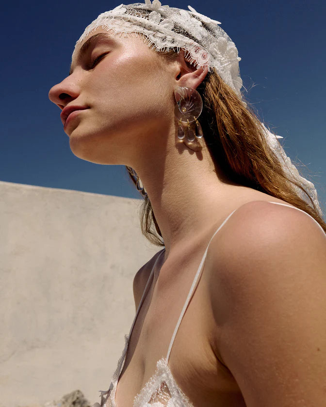 Comporta Earrings side view on model