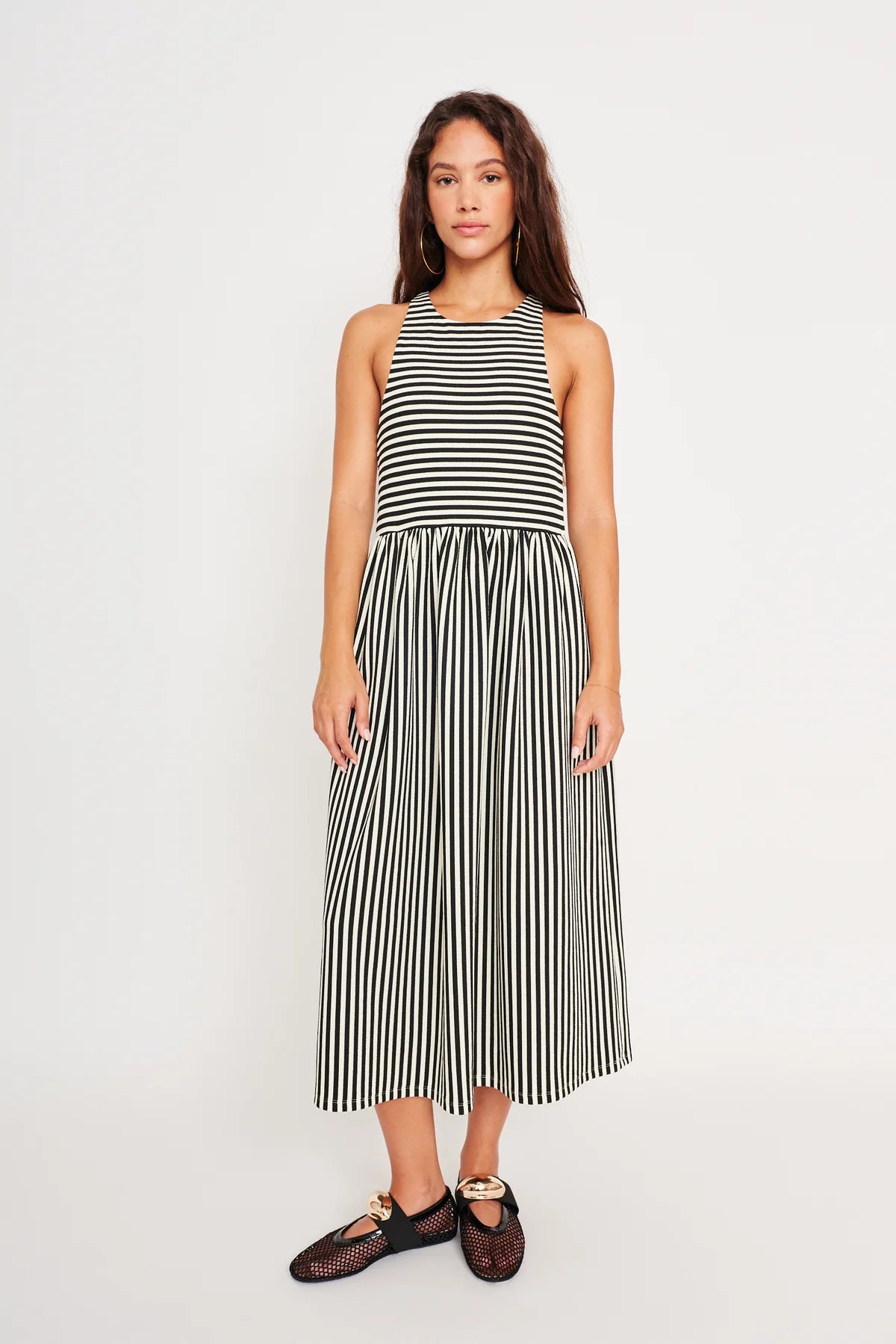 Renzo Strip Midi Dress full body front