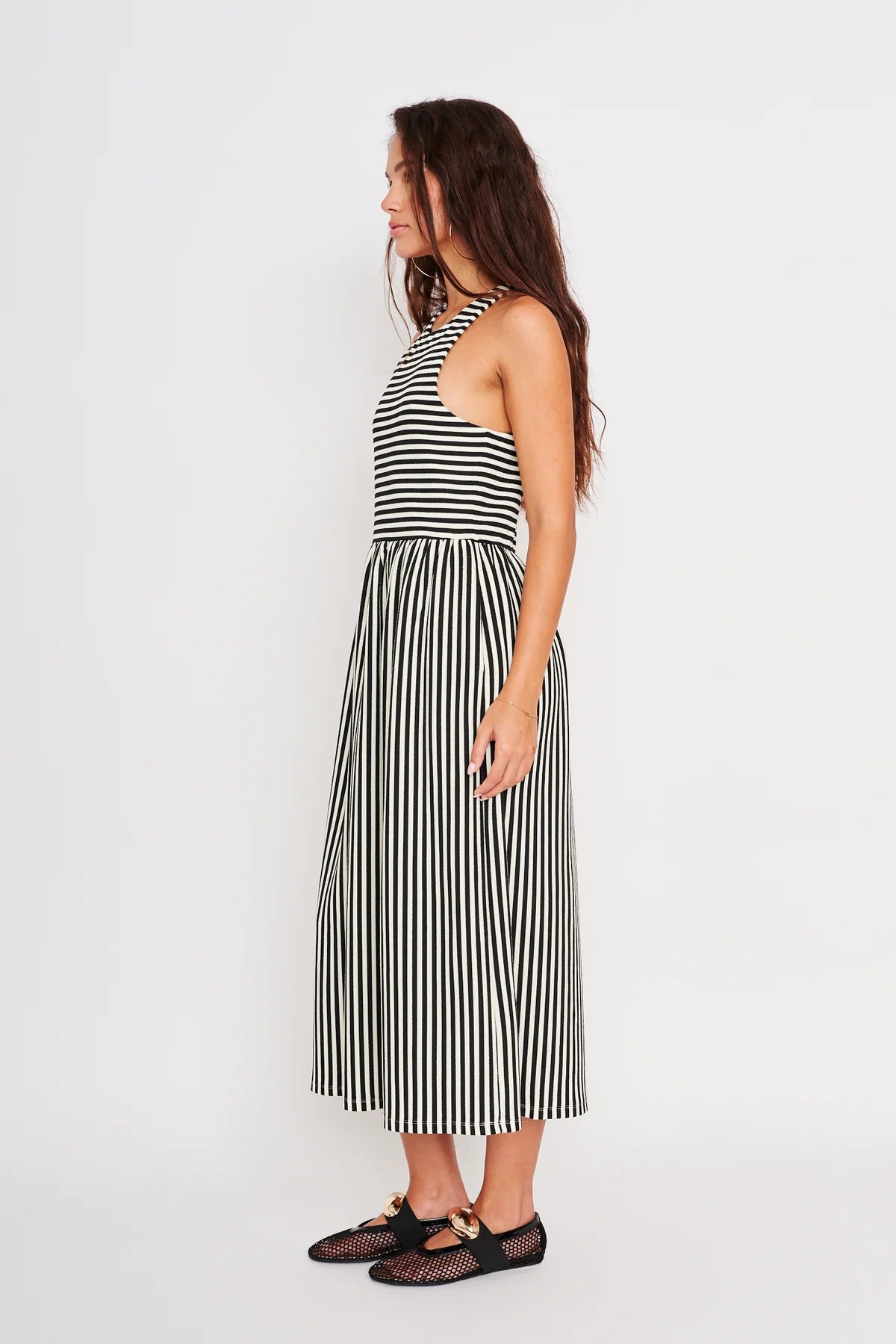 Renzo Strip Midi Dress full body side