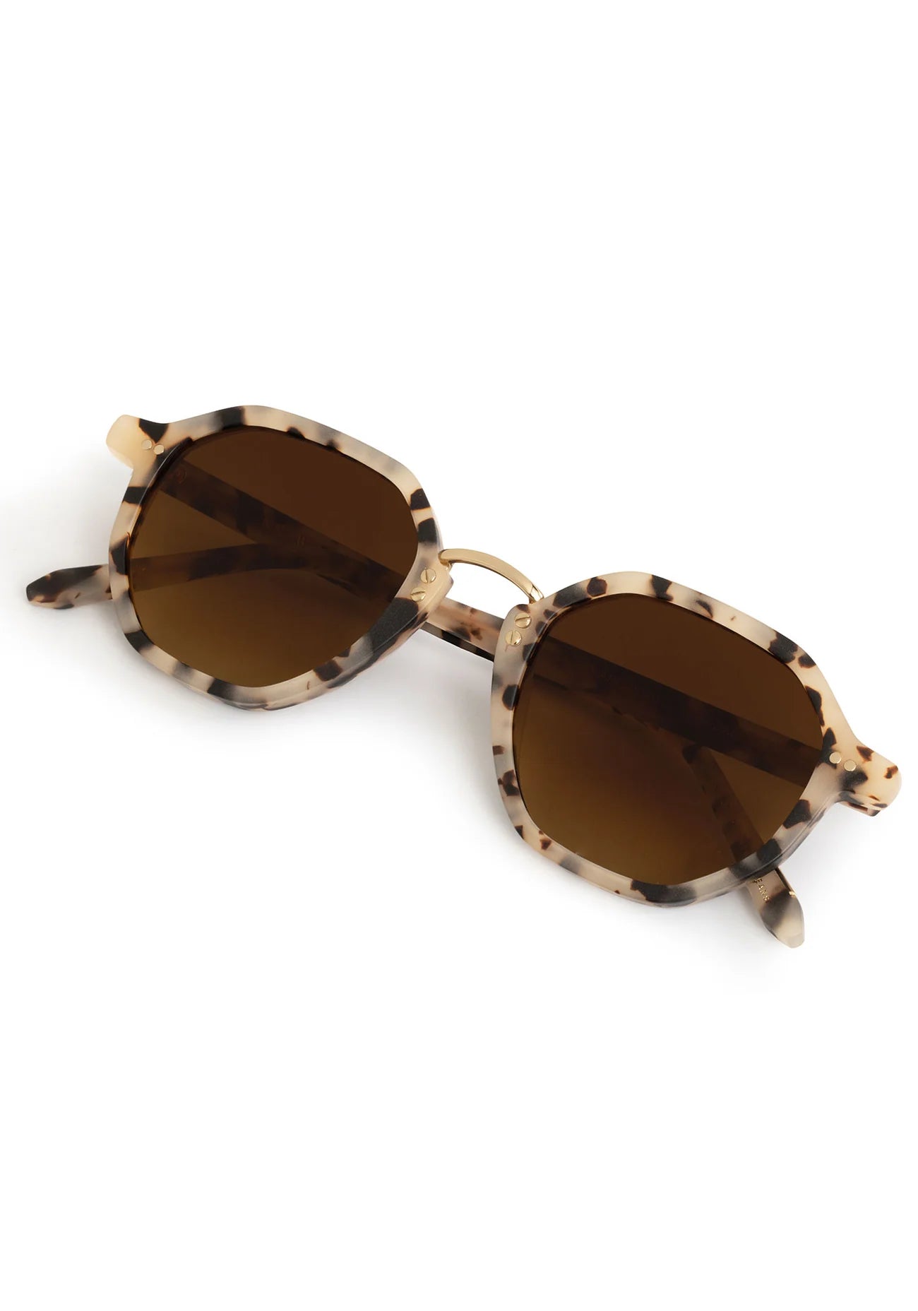 Oversized square sunglasses with tortoiseshell frames and dark brown lenses, displayed on a clean white background.