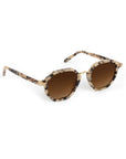 Sunglasses with gold frames and green lenses on a white background