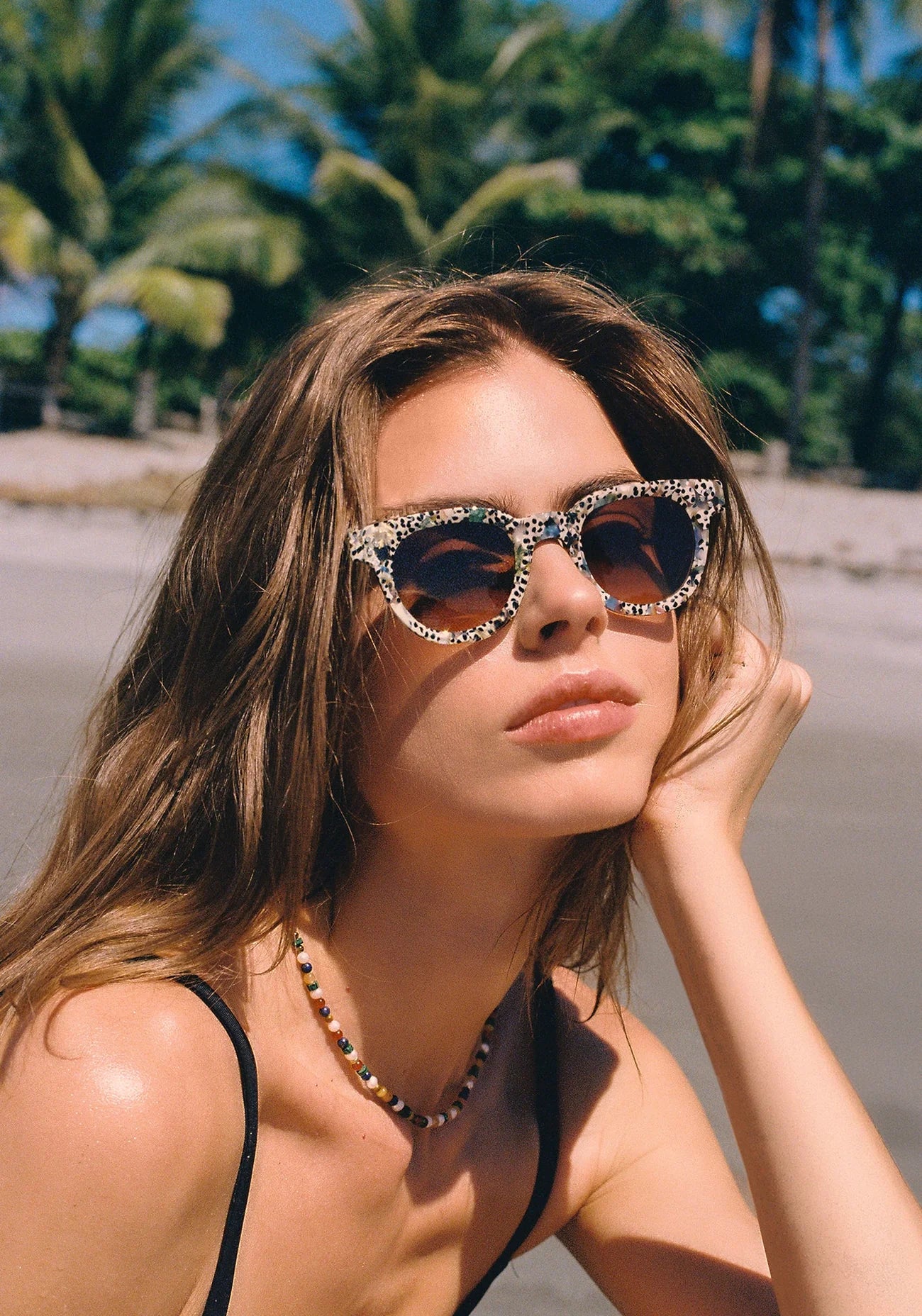 Devon Granita Sunglasses on model with average square face shape