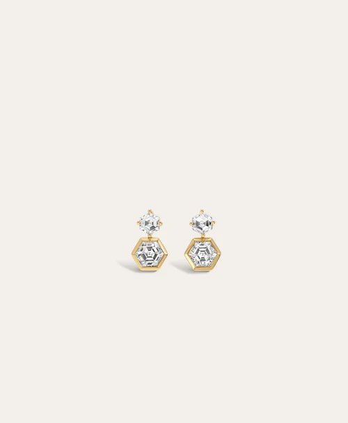 Diamond Hexagon Drop Earrings side by side