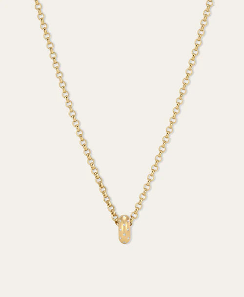 Diamond Polka Dot Big Bead 14k Yellow Gold on rollo chain