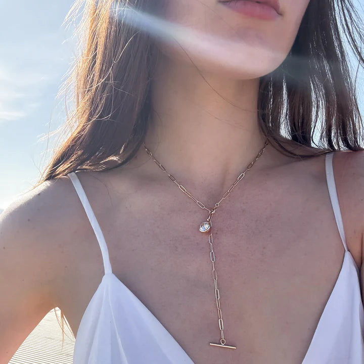Dottie Lariat Necklace on model