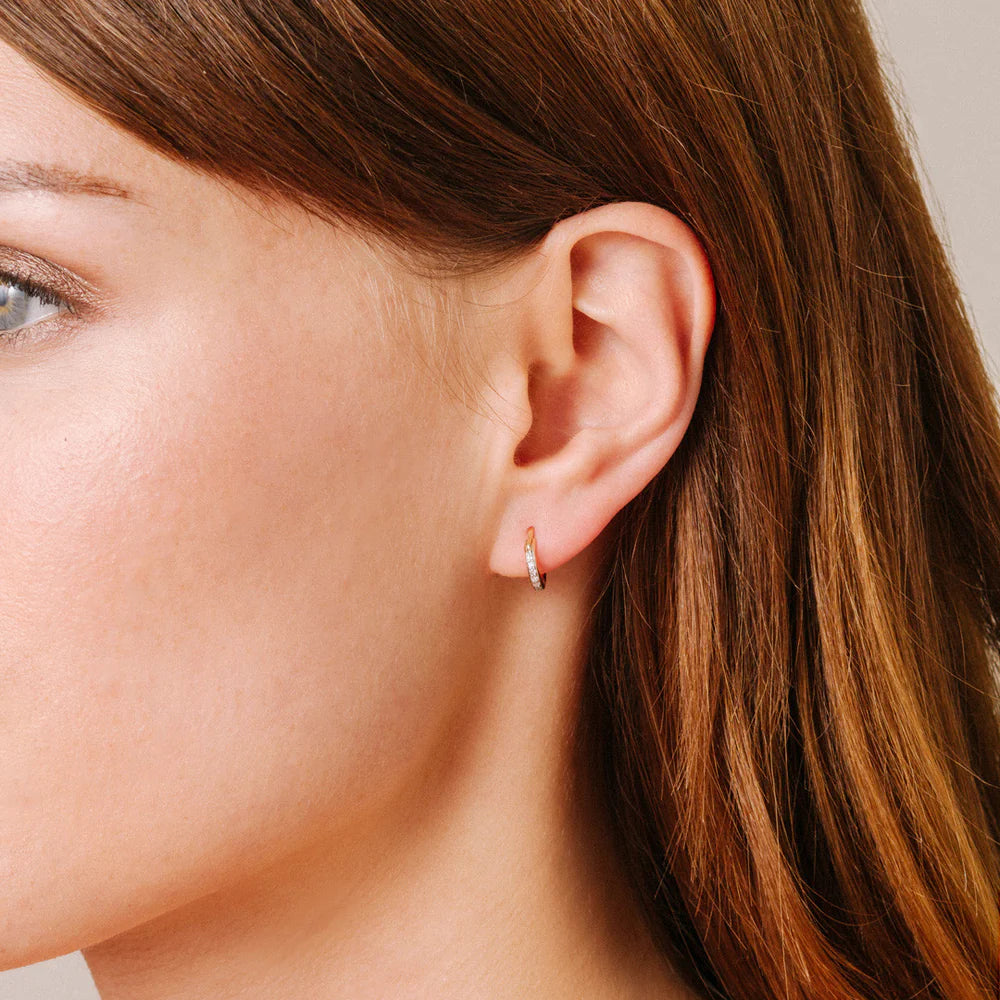 Pave Huggie Hoops on model