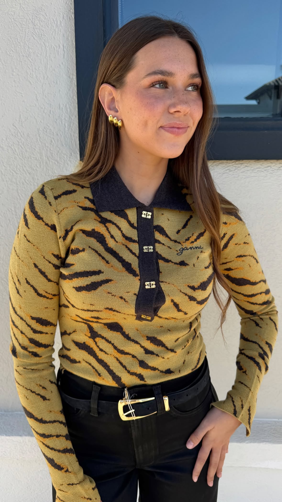 Fine Merino Jacquard Polo close up