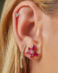 Single Diamond Teardrop Fringe Earring with flower earrings