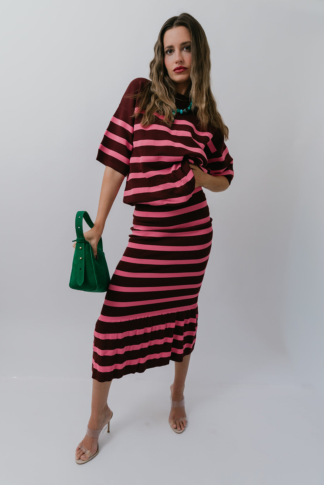 Iluminous Stripe Knit Skirt with Industry Stripe Knit Top