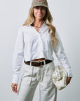 The Hats Off Baseball Hat on model with white shirt
