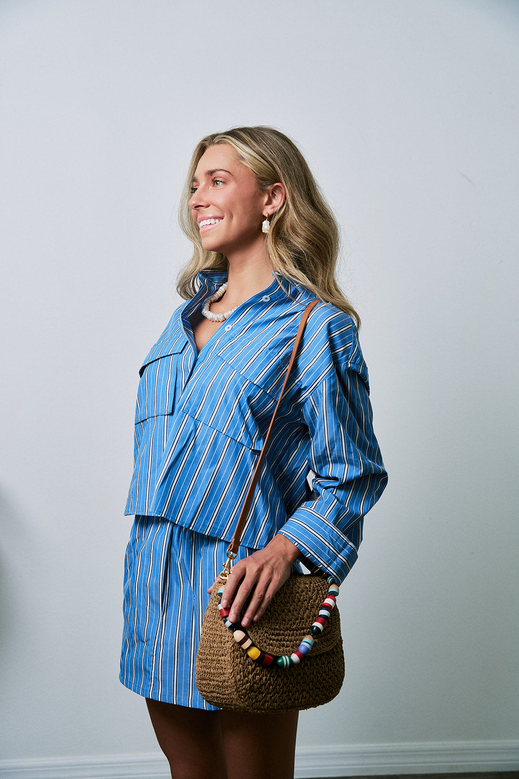 The Cargo Stripe Top and The Boxer Mini Skirt Stripe side