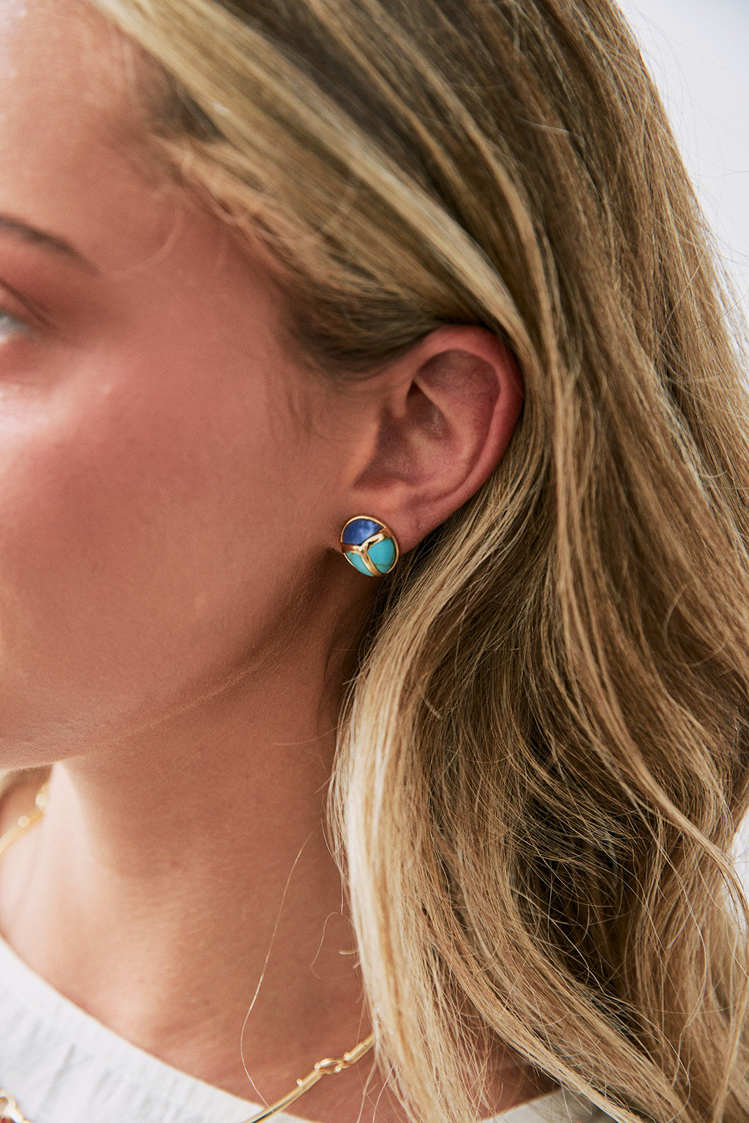 Stone Scarab Stud Earrings on model