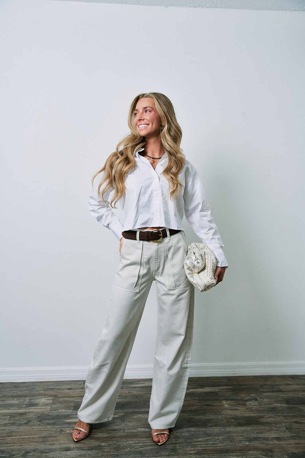 The Cropped Everything Shirt and Low Curve Utility in Bone front