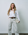 The Cropped Everything Shirt and Low Curve Utility in Bone front view
