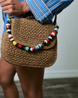 Shortie Strap in Buoy on raffia bag