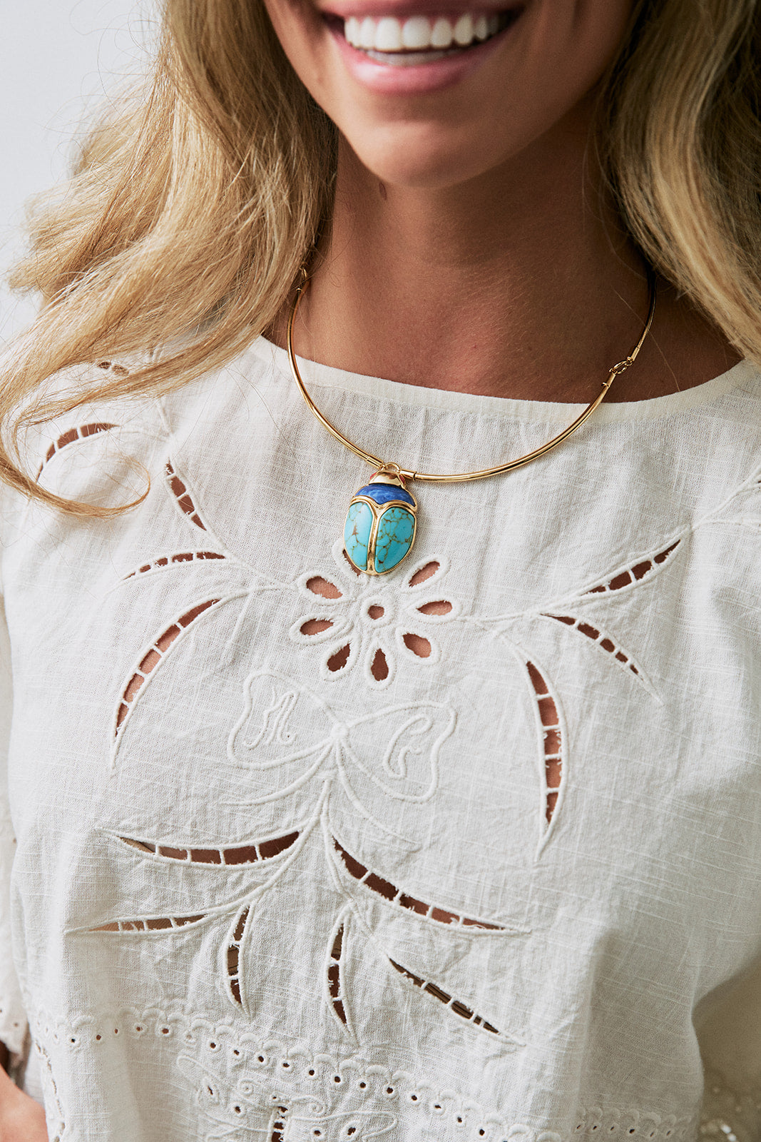 Stone Scarab Collar Necklace with white top