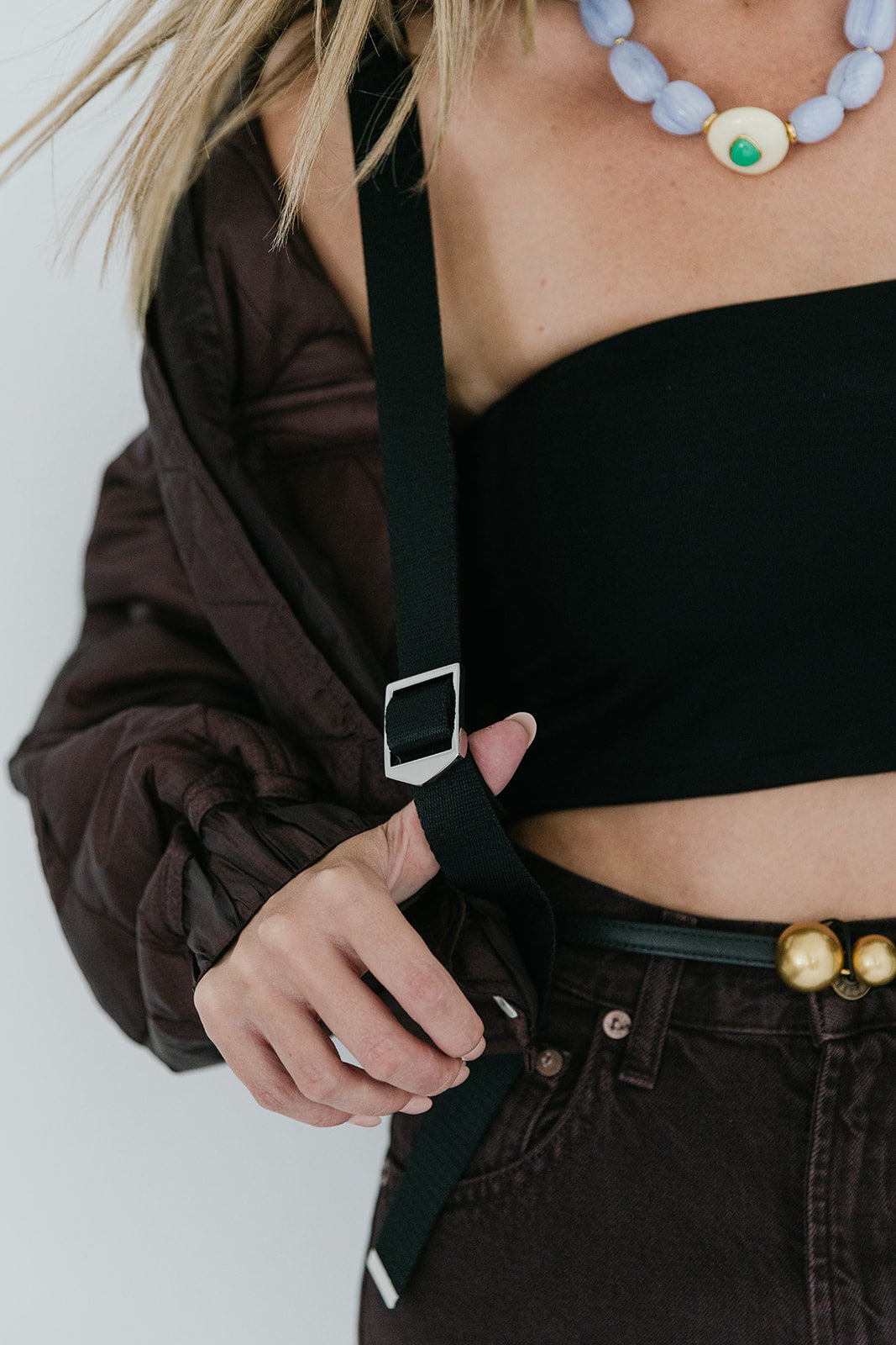 Iona Quilted Jacket in Infusion strap detail