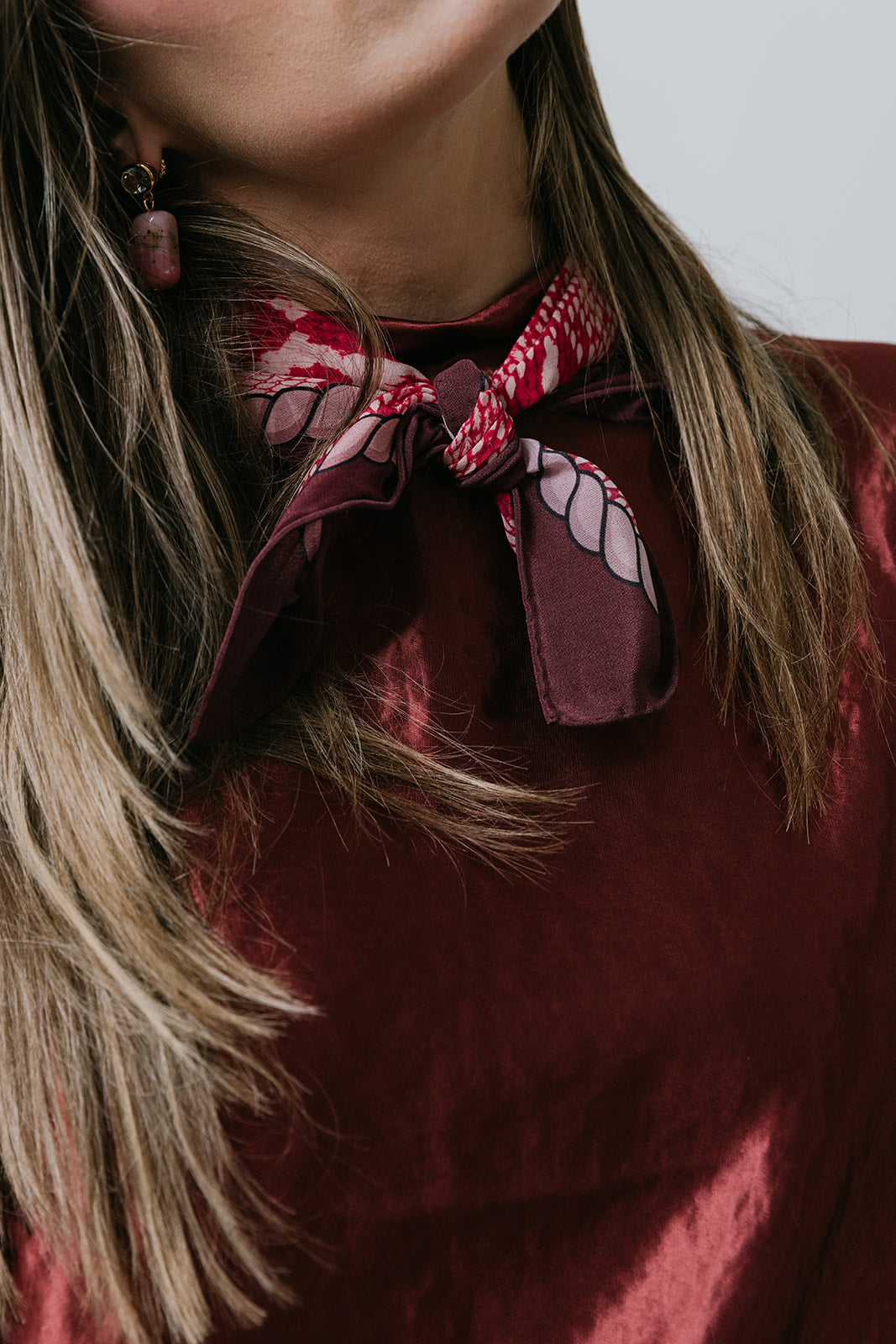 Inc Silk Square Scarf close up on model
