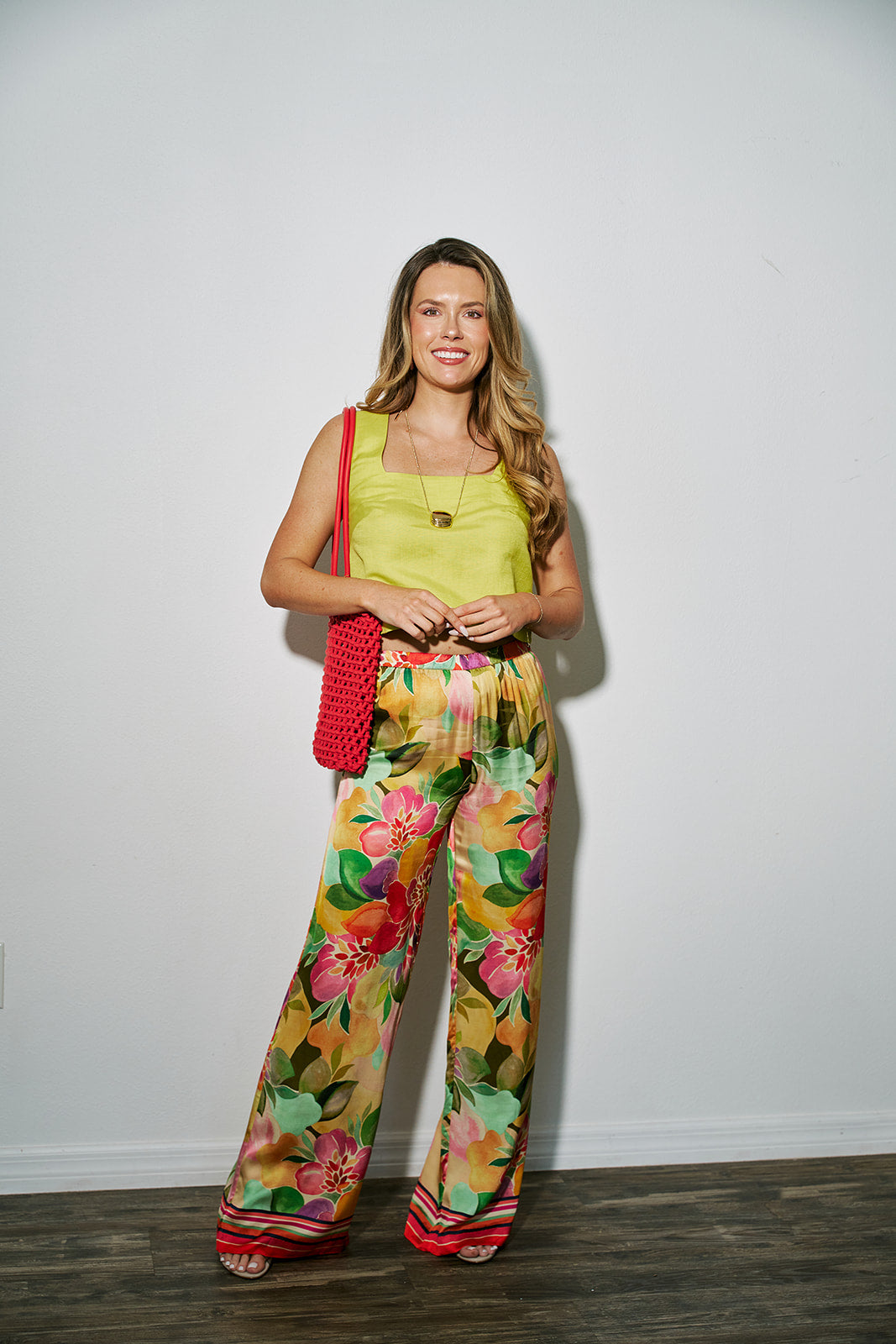 Mariko Pants in Dominica and Corby Top Citrus full body front