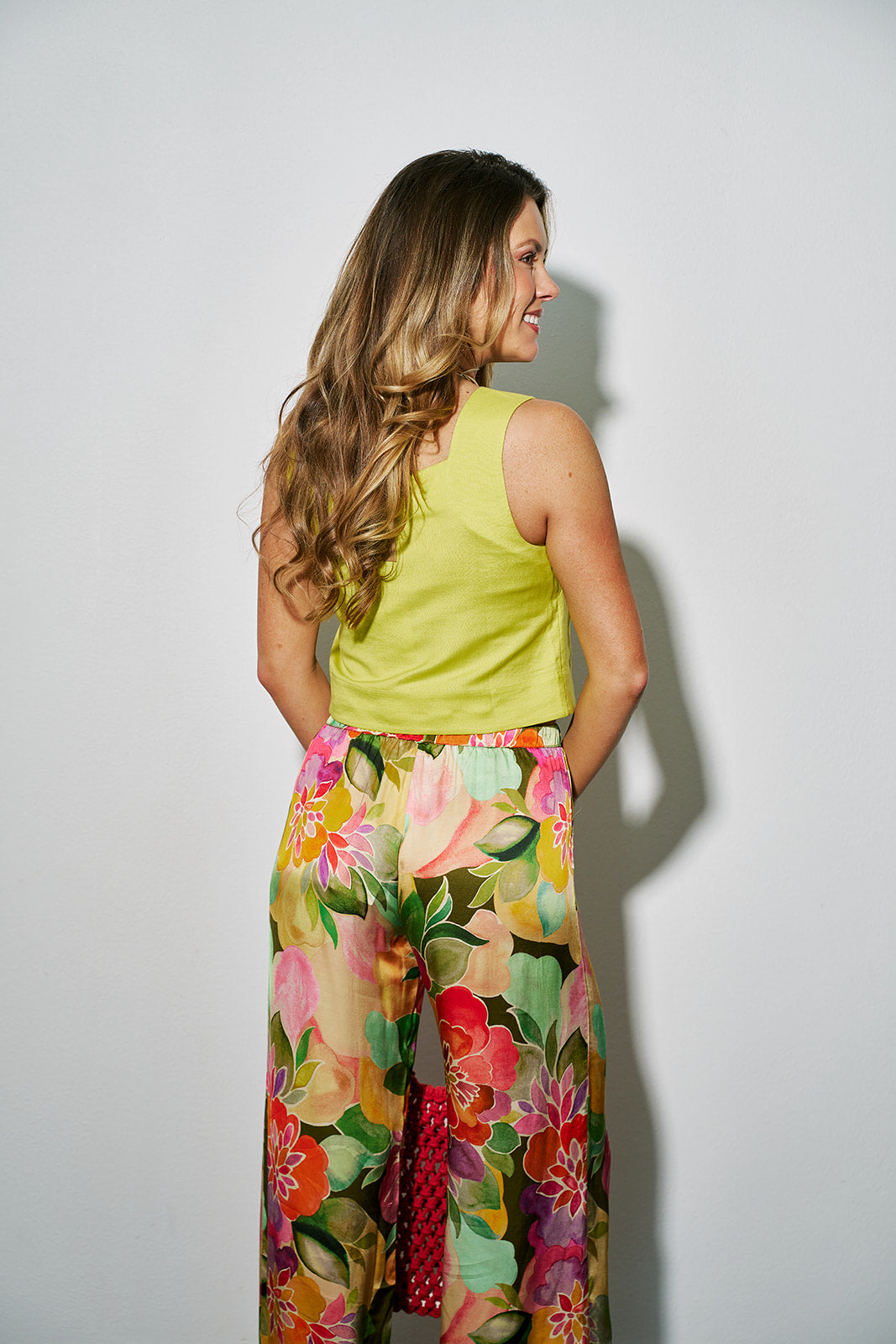 Mariko Pants in Dominica and Corby Top Citrus back