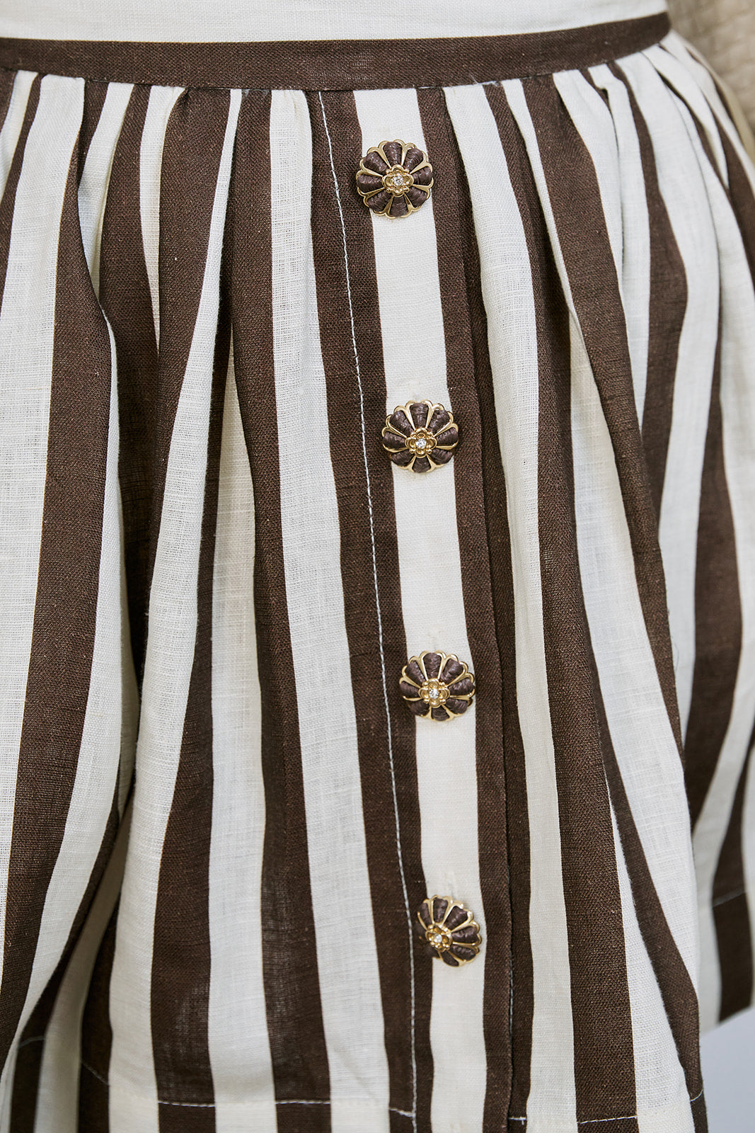 Betty Stripe Mini Skirt button detail