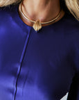 La Sirena Necklace in Gold with blue dress