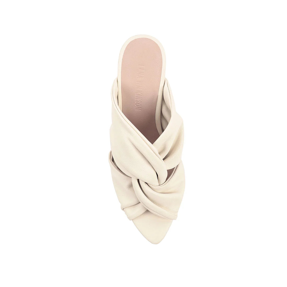 Beige sandal with knot detail on a white background
