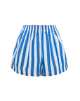 Blue and white striped shorts on a white background