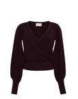 Black wrap-style top on a white background