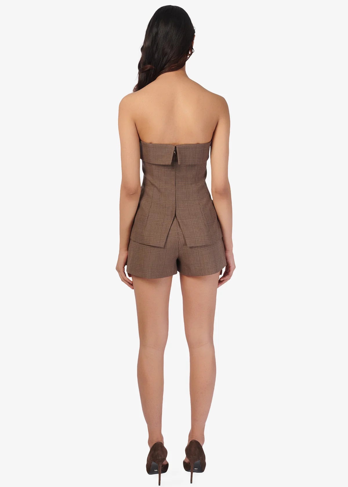 London Strapless Plaid Top with matching short, back view