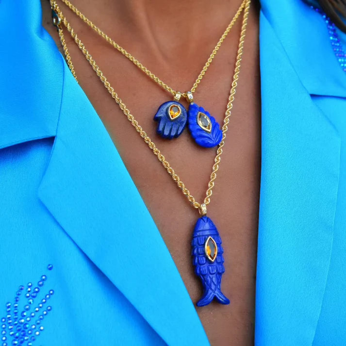 Lapis Hand Pendant with other charms