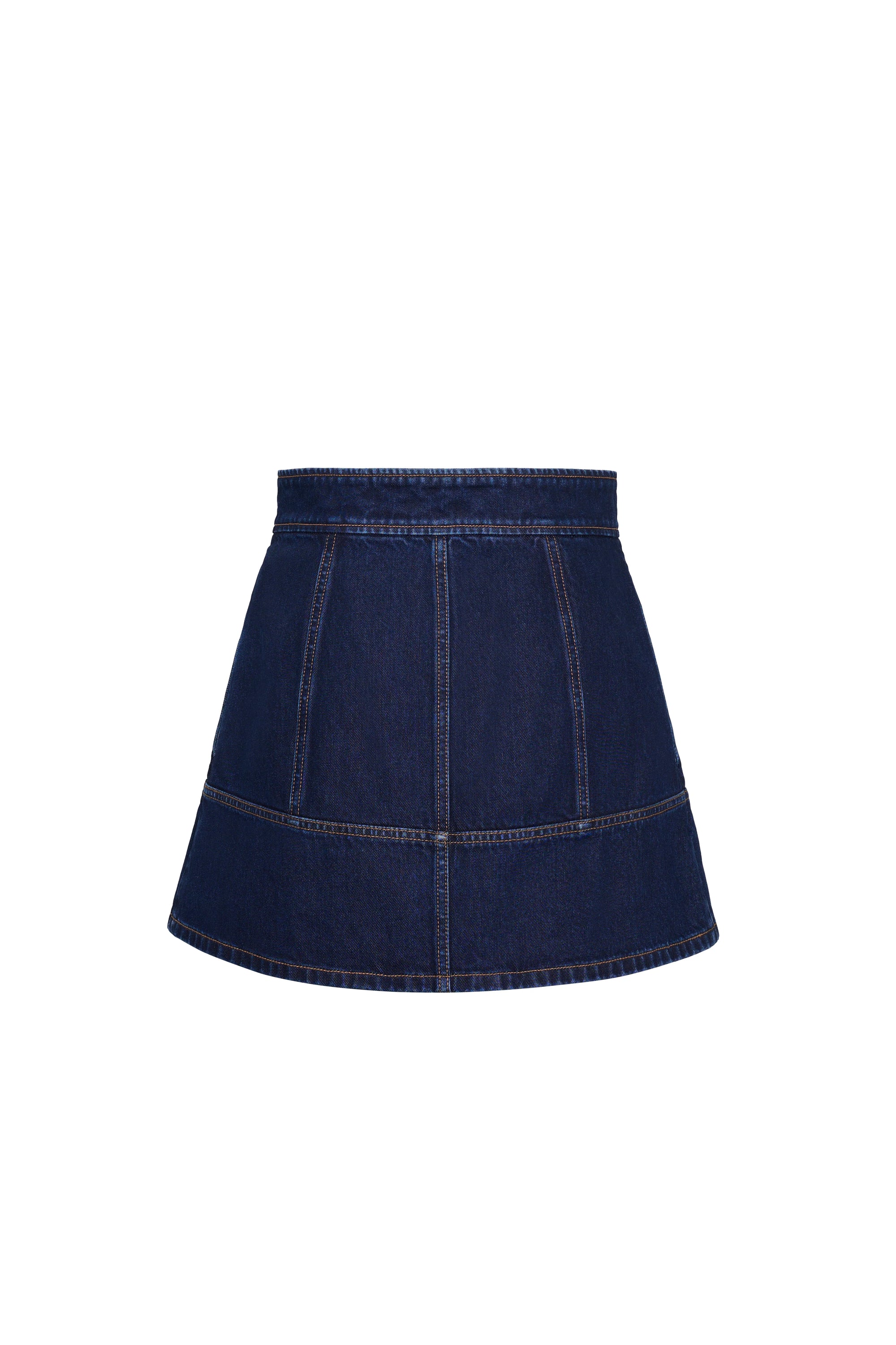 Fatima Skirt in Blue Wash Denim back view on white background