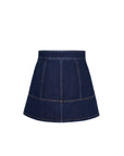Fatima Skirt in Blue Wash Denim back view on white background